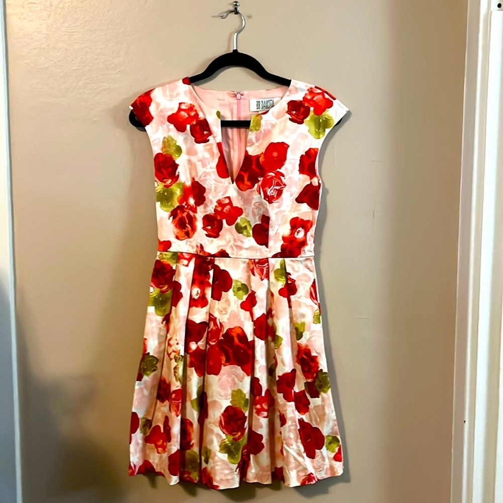 BB Dakota Floral Almost Sleeveless Mini Cap Sleeve A-line Pleated Dress 4